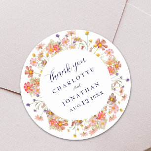 Boho Floral Fall Wedding Thank You  Classic Round Sticker