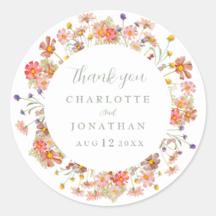 Boho Floral Fall Wedding Thank You Classic Round Sticker