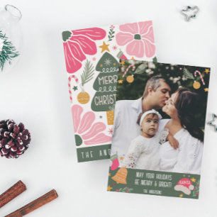 Boho Floral Family Photo Christmas Card 