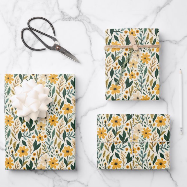 Boho Floral Fantasy Wrapping Paper Sheet (Front)