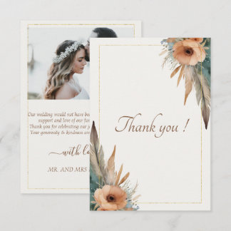Boho Floral Feather Dreamcatcher Wedding   Thank You Card