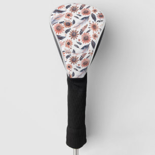 Boho Floral & Feather Pattern Golf Head Cover