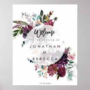 boho floral feather wedding welcome sign poster