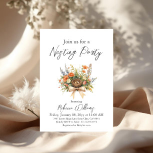 Boho Floral Feather Your Nest Bow Baby Shower Invitation