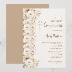 Boho Floral First Communion Boy Invitation