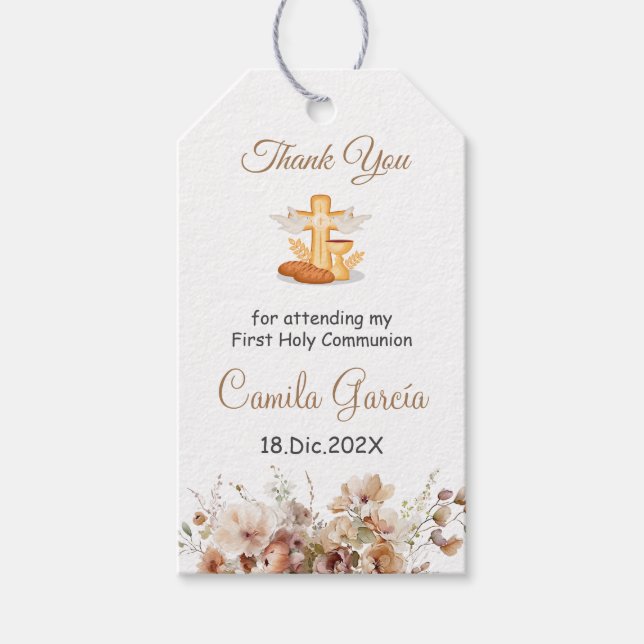 Boho Floral First Communion Gift Tag (Front)