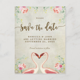 boho floral flamingo wedding save the date announcement postcard