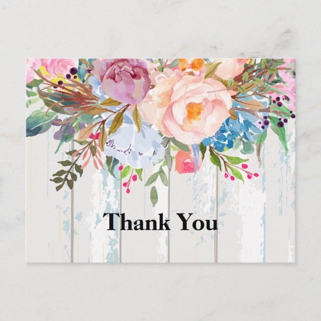 boho floral, flower birthday thank you card (Front)