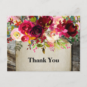 boho floral, flower birthday thank you invitation postcard