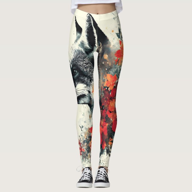 Boho Floral Fox Wildlife Nature Leggings (Front)