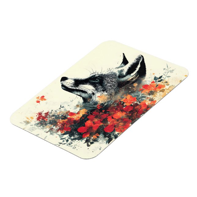 Boho Floral Fox Wildlife Nature Magnet (Left Side)