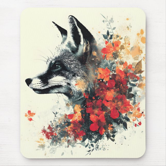 Boho Floral Fox Wildlife Nature Mouse Pad (Front)
