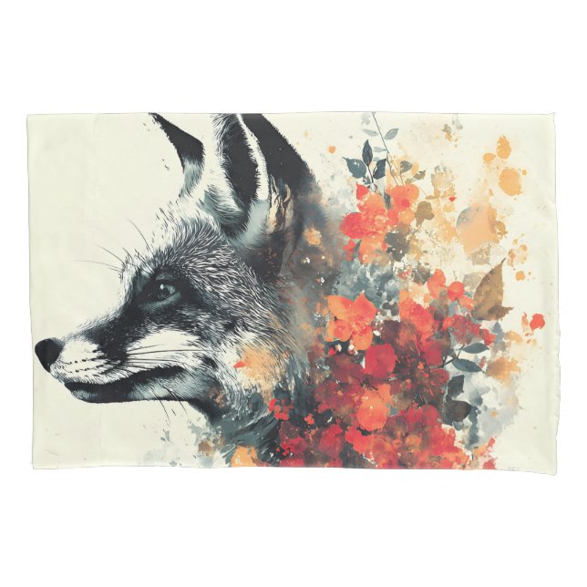 Boho Floral Fox Wildlife Nature Pillowcase (Front)