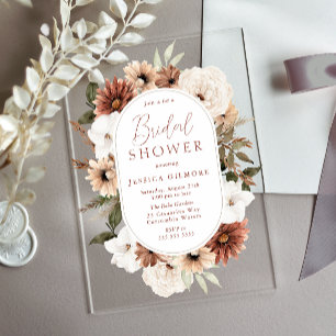 Boho Floral Frame Acrylic Bridal Shower Invitation