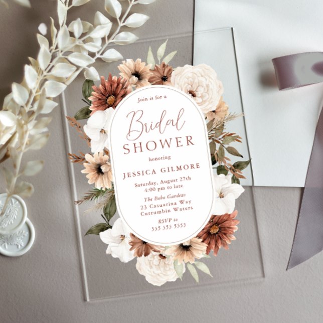 Boho Floral Frame Acrylic Bridal Shower Invitation (Creator Uploaded)