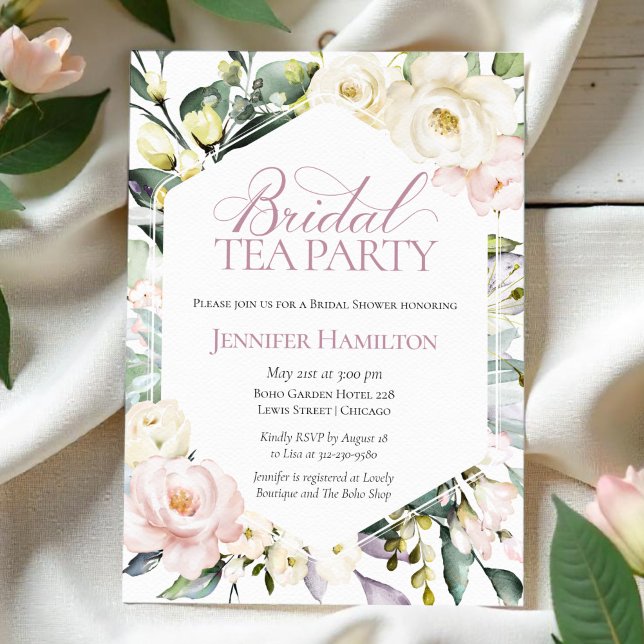 Boho Floral Frame Bridal tea Party Bridal Shower Invitation (Creator Uploaded)