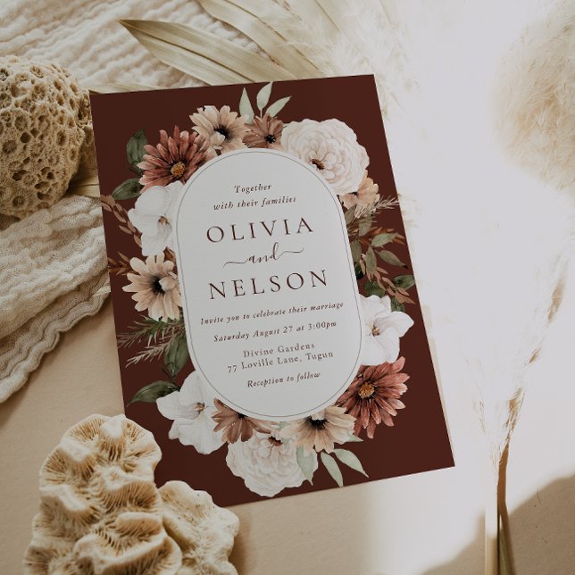 Boho Floral Frame Elegant Wedding Invitation (Creator Uploaded)