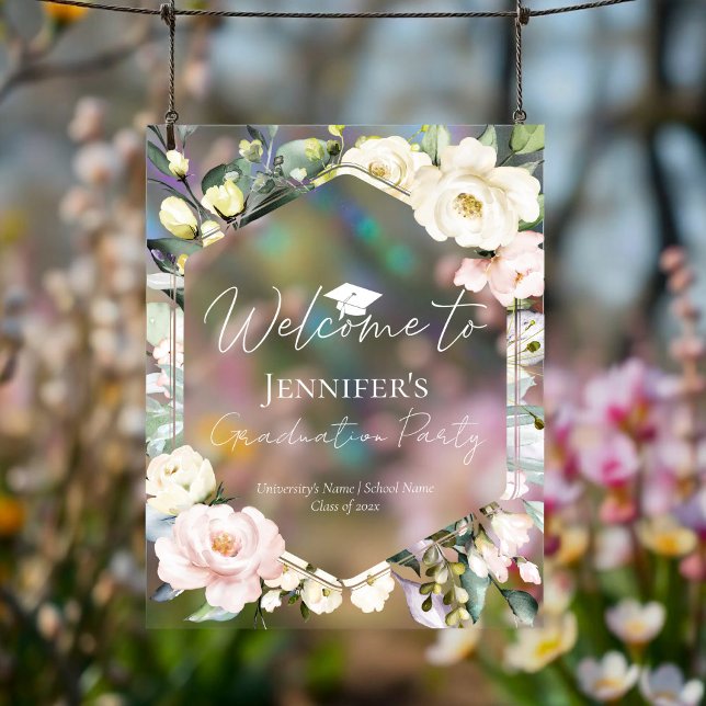 Boho Floral Frame Graduation Welcome Acrylic Sign (Creator Uploaded)