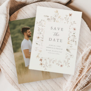 Boho Floral Frame Wildflower Wedding Save The Date