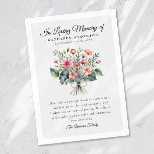 Boho Floral Funeral Memorial Thank You Card