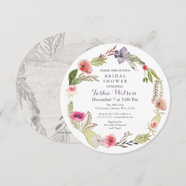 Boho Floral Garden Bridal Shower Invitations (Front/Back)