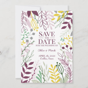 Boho Floral Garden Summer Fall Cassis MellowYellow Save The Date