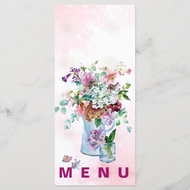  Boho Floral Garden Wedding Reception Dinner Menu (Back)