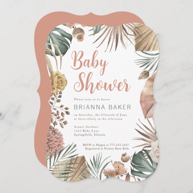 Boho Floral Gender Neutral Baby Shower Invitation (Front/Back)