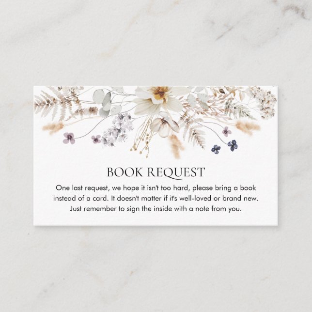 Boho Floral Gender Neutral Book Request Enclosure Card (Front)