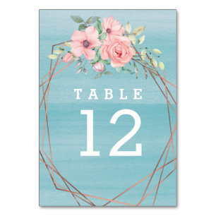 Boho Floral Geometric Aqua Blush Wedding Table Number
