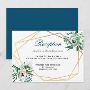 Boho Floral Geometric Blue Wedding Reception Enclosure Card