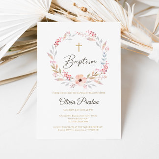 Boho Floral Girl Baptism Invitation