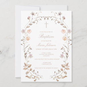 Boho floral girl Baptism invitation template