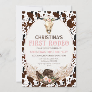 Boho Floral Girls First Rodeo 1st Birthday Invitation