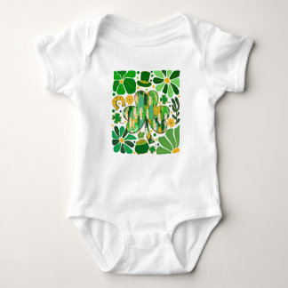 Boho Floral Glitter St Patrick Day Shamrock Baby Bodysuit