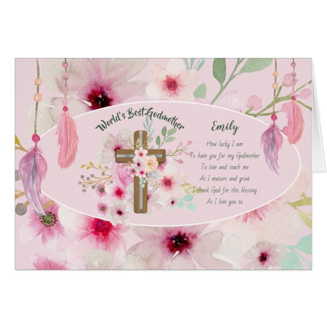 Boho Floral GODMOTHER Card POEM Personalised (Front Horizontal)
