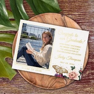 Boho Floral Gold Foil Graduation Announcement