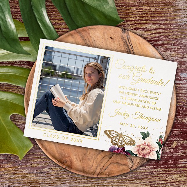 Boho Floral Gold Foil Graduation Announcement (Creator Uploaded)