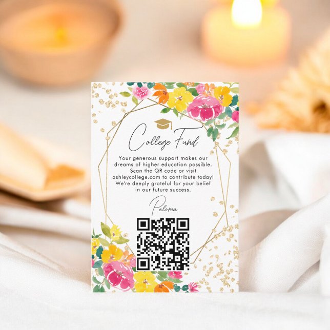 Boho Floral Gold Graduation QR College fund Enclosure Card (Boho Floral Gold Graduation QR College fund Enclosure Card)