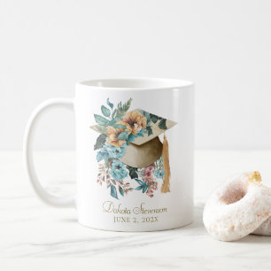 Boho Floral Graduation Hat and Tassel Personalized Coffee Mug