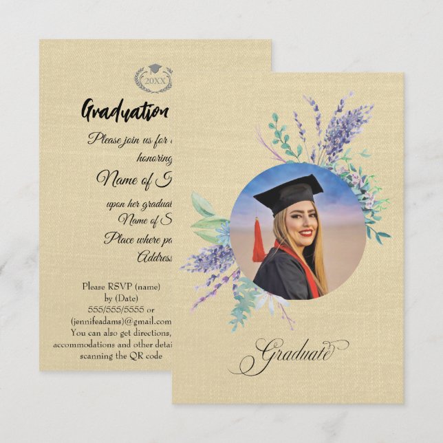 Boho Floral Graduation Party Invite Enclosure (Front/Back)