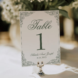 Boho Floral Green Botanical Wedding Table Number