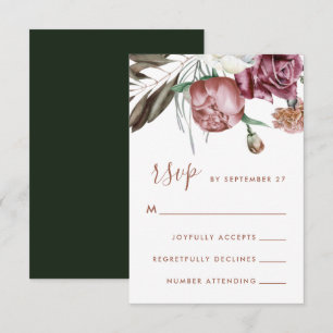 Boho Floral Green Modern Script Wedding RSVP Card