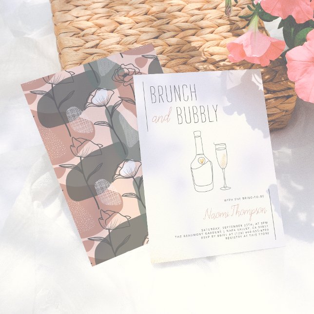 Boho Floral Green & Pink Champagne Brunch & Bubbly Invitation (Creator Uploaded)