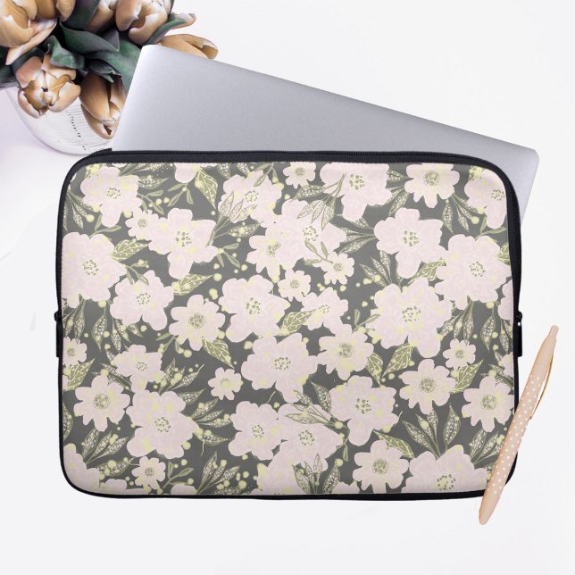 Boho Floral Grey Butter Yellow Pink Design Laptop Sleeve (Creator Uploaded)