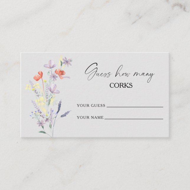 Boho Floral guess how many corks bridal game Enclosure Card (Front)