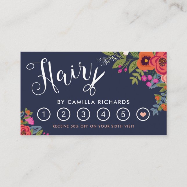Boho Floral Hair Stylist Loyalty Punch Card Six (Front)
