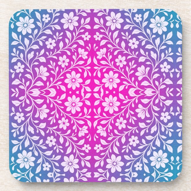 Boho Floral Hard plastic coaster (Front)