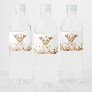 Boho Floral Highland Cow Water Bottle Label