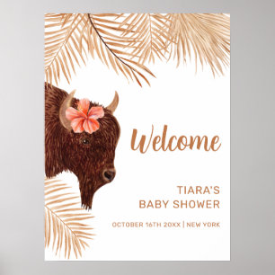 Boho Floral Holy Cow Girl Baby Shower Welcome  Poster